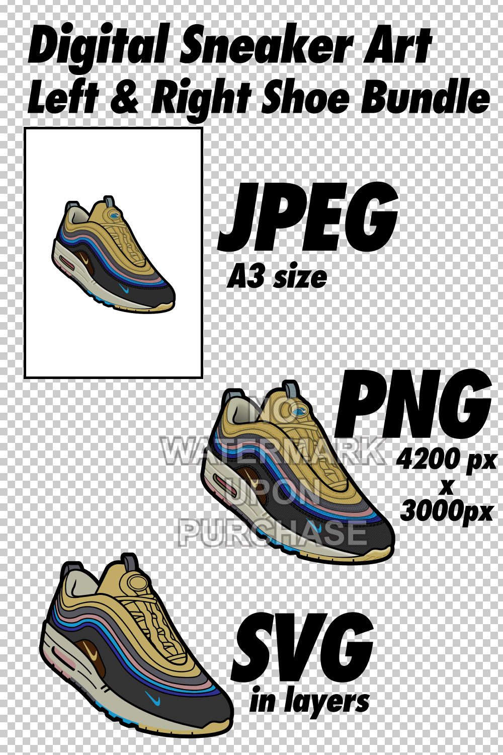 Air Max 1-97 Sean Wotherspoon JPEG PNG SVG Left & Right shoe bundle digital download pinterest preview image.