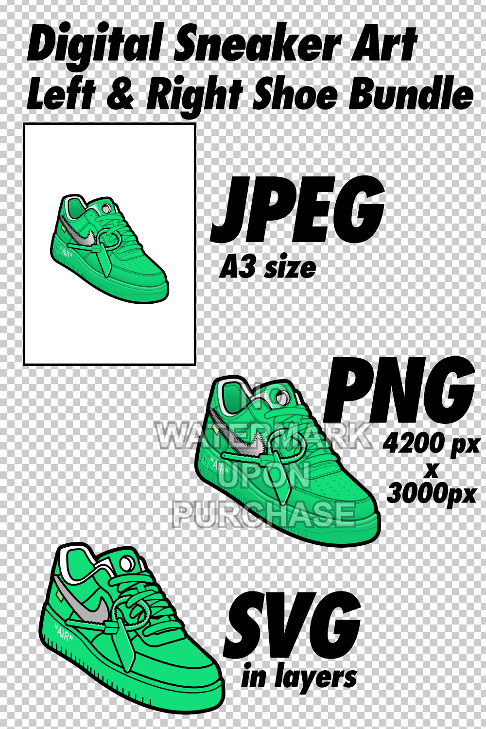 Air Force 1 Off White Green Left & Right shoe bundle JPEG PNG SVG digital download pinterest preview image.