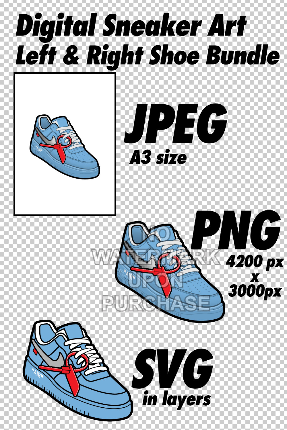 Air Force 1 Off White MCA University Blue Left & Right shoe bundle JPEG PNG SVG digital download pinterest preview image.
