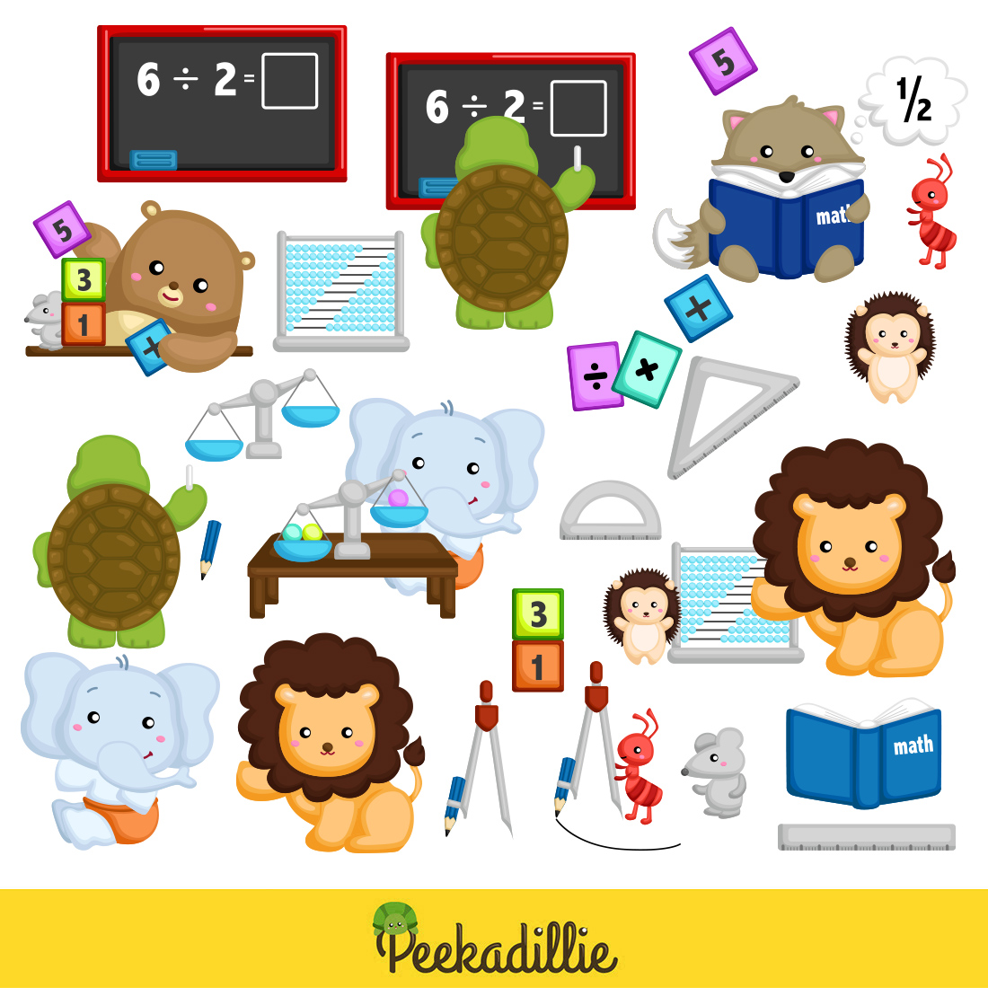 Cute and Funny Mathematics and Animal Learning Education School Formula Science Symbol Number Lesson Studying Cartoon Illustration Vector Clipart Sticker Background Decoration preview image.