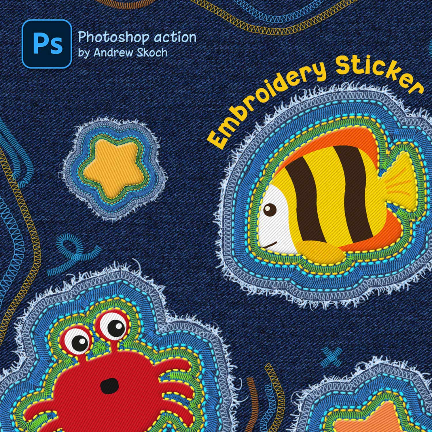Embroidery Sticker Photoshop Action cover image.