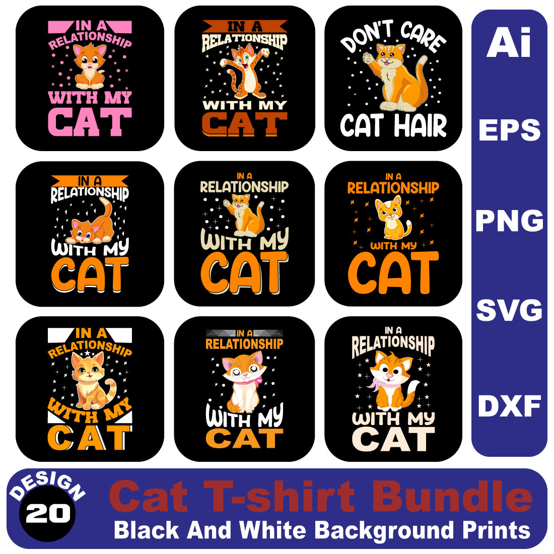 Cat Lover T-shirt Design Bundle preview image.