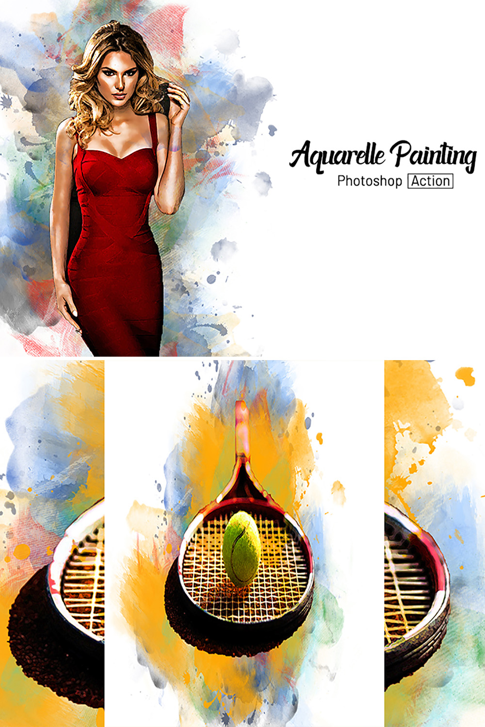 Aquarelle Painting Photoshop Action's pinterest preview image.