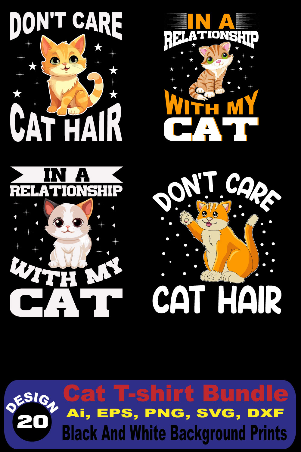 Cat Lover T-shirt Design Bundle pinterest preview image.