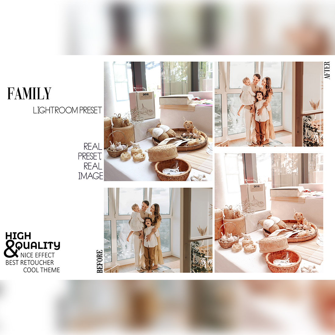 12 Cozy Home Lightroom Presets, Family Time Mobile Preset, Warm Indoor Desktop, Lifestyle Portrait Theme For Instagram LR Filter DNG Autumn preview image.