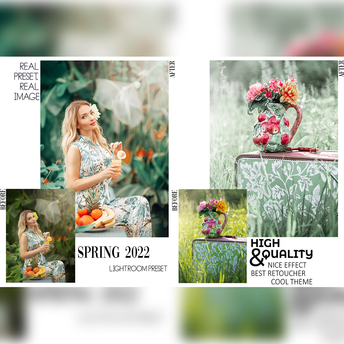 10 Spring Breeze Lightroom Presets, Bright Mobile Preset, Warm Girl Desktop, Lifestyle Portrait Theme Instagram LR Filter DNG Best Green preview image.