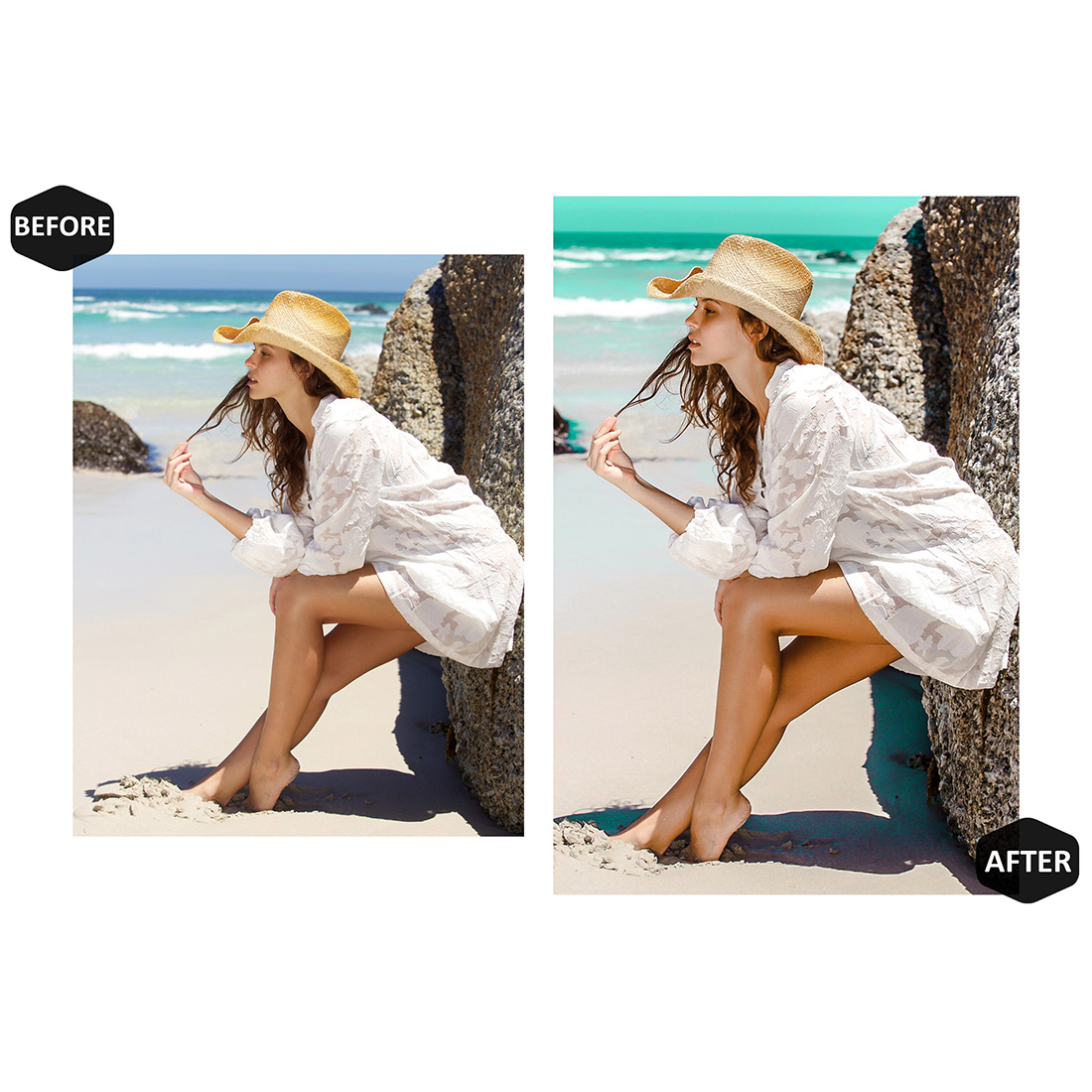 12 Summer Colors Lightroom Presets, Beach Mobile Preset, Bright Blue Desktop LR Filter DNG Lifestyle Theme For Blogger Portrait Instagram preview image.