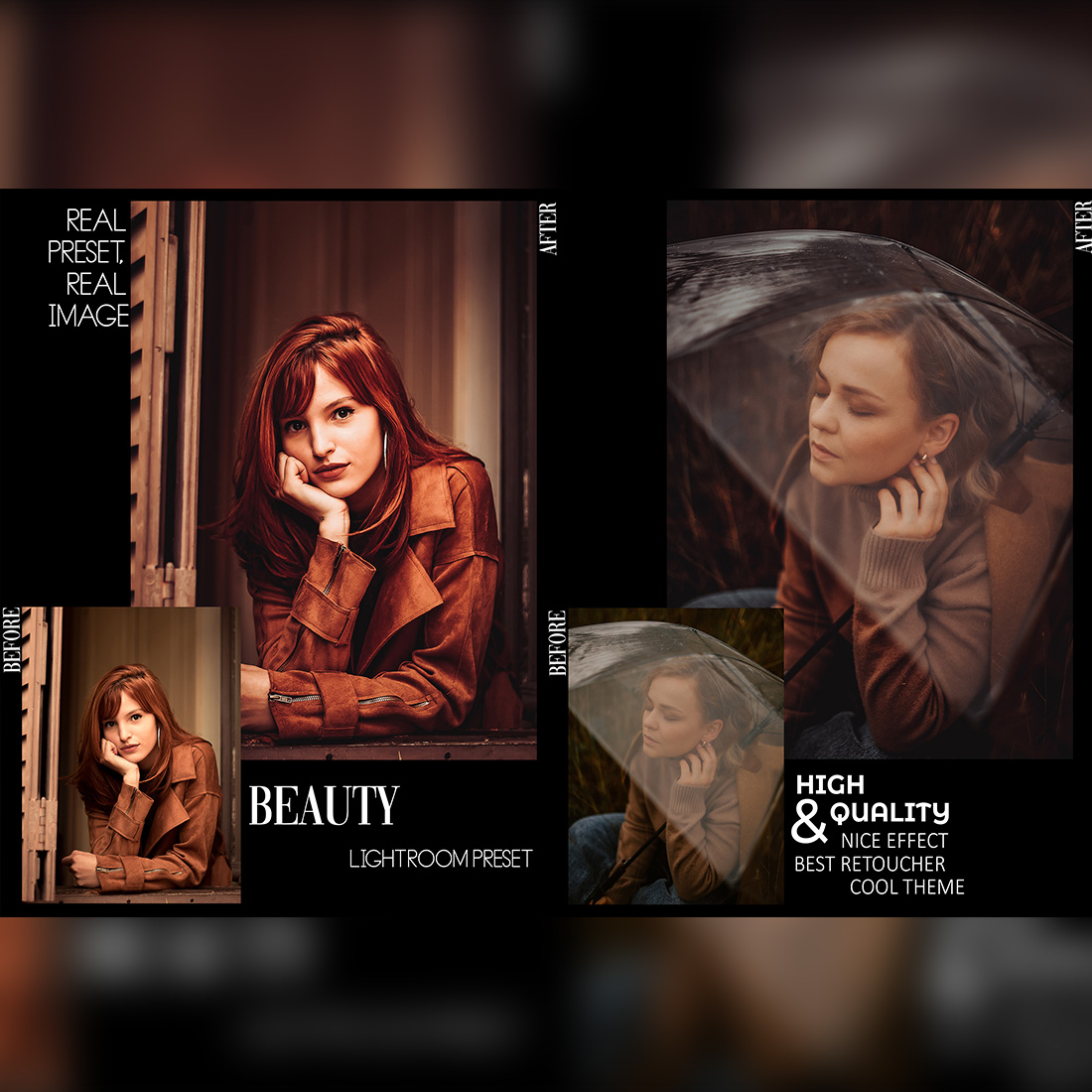 12 Moody Chic Lightroom Presets, Dark Fall Mobile Preset, Autumn Desktop, Lifestyle Portrait Theme For Instagram LR Filter DNG Warm Black preview image.