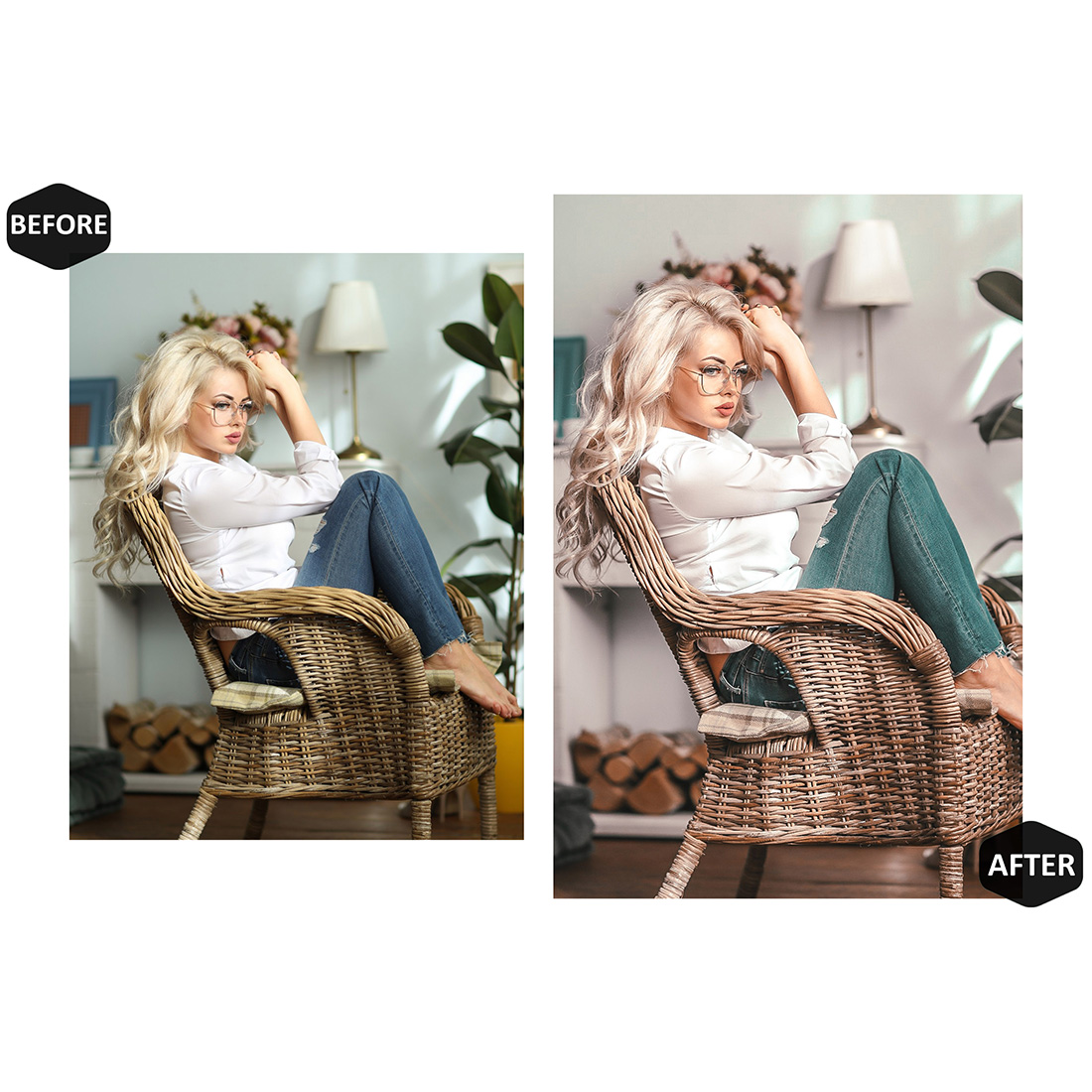 12 Pastel Home Lightroom Presets, Soft Skin Mobile Preset, Bright And Airy Desktop LR Filter Lifestyle Theme For Blogger Portrait Instagram preview image.