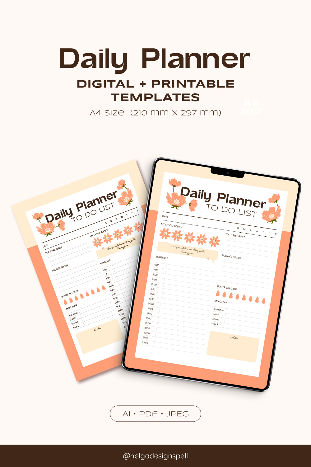 Personal Daily Planner, digital & printable pinterest preview image.