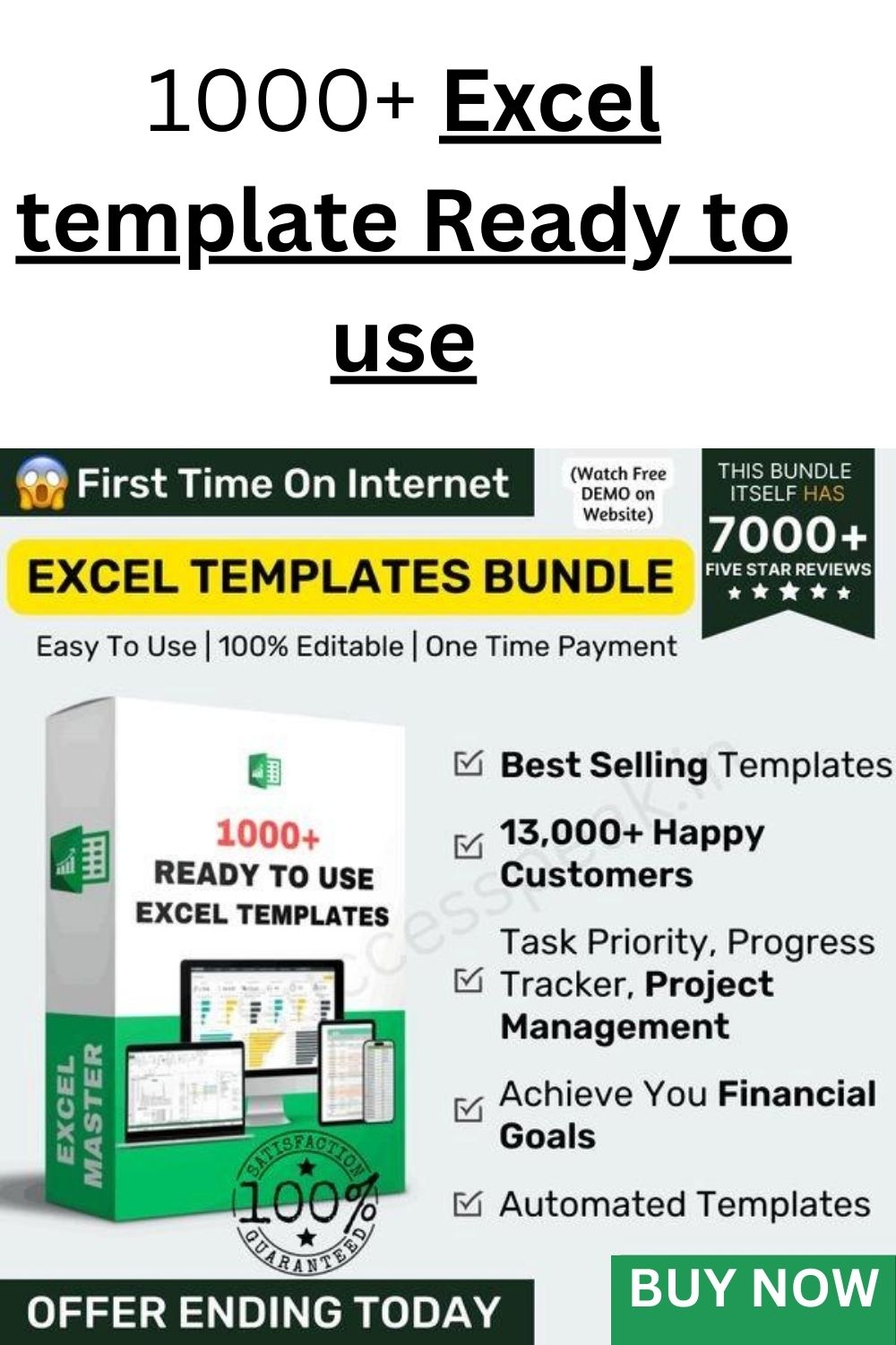 1000+ Readymade Excel template pinterest preview image.
