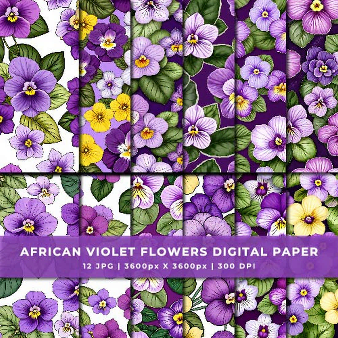 African Violet Flowers Digital Paper cover image.
