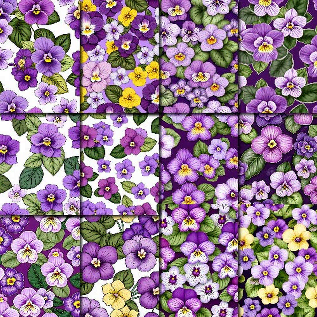African Violet Flowers Digital Paper preview image.