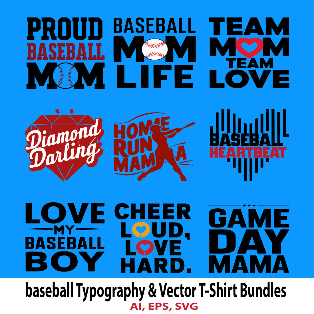 baseball Typography & Vector T-Shirt Bundles cover image.