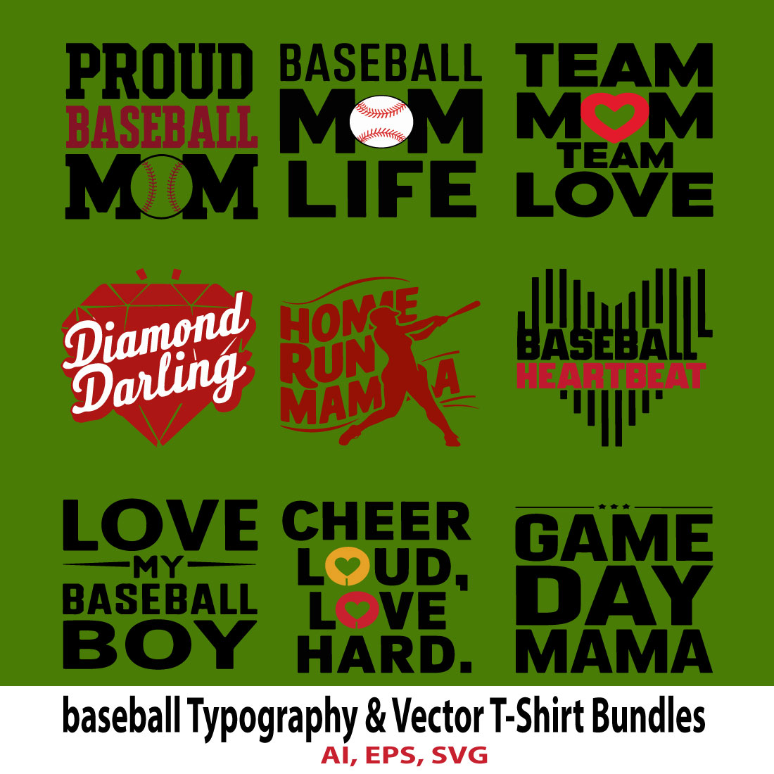 baseball typography vector t shirt bundles 3 191
