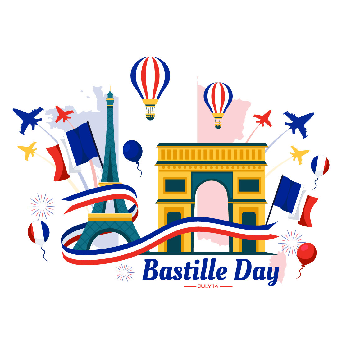12 Happy Bastille Day Illustration preview image.