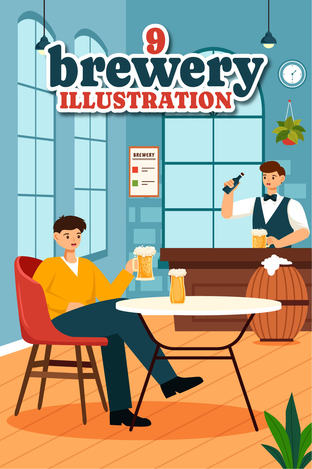 9 Beer Brewery Illustration pinterest preview image.