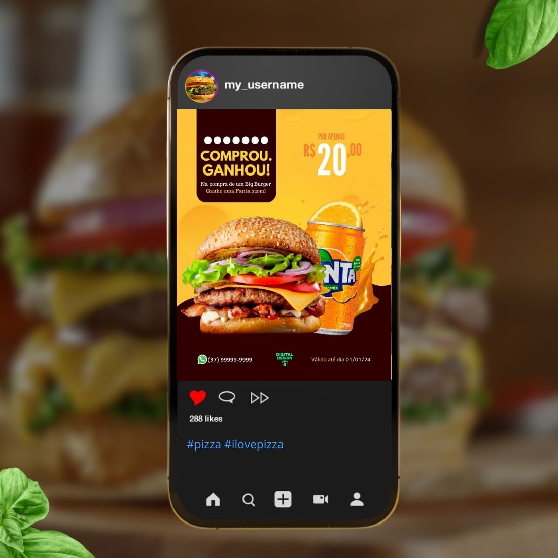 Burger Social Media Post Canva Template preview image.