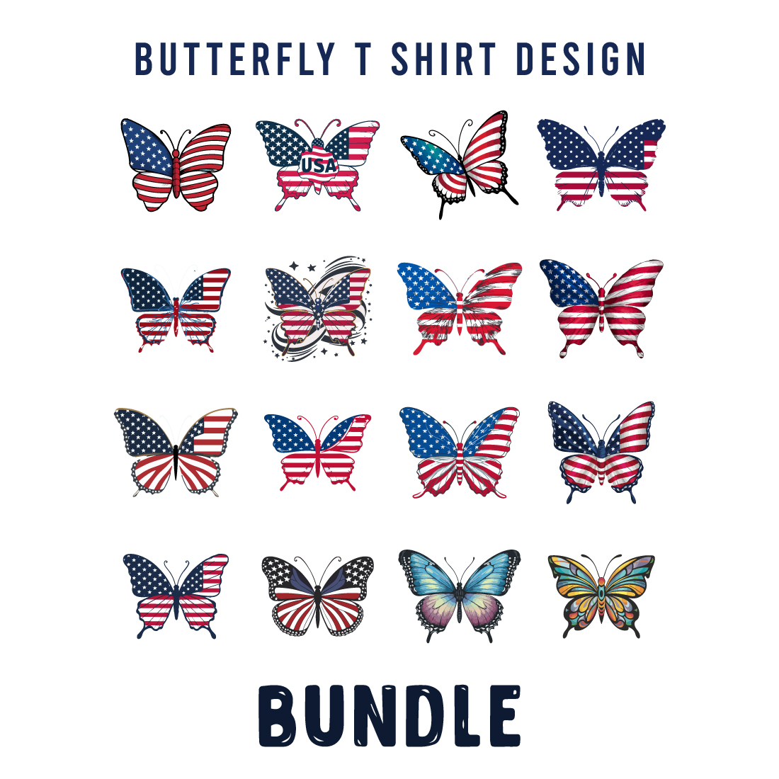 Butterfly T Shirt Design Bundle, American Flag preview image.