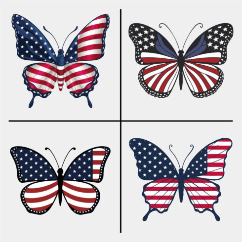 American Flag Butterfly T Shirt Design Bundle cover image.