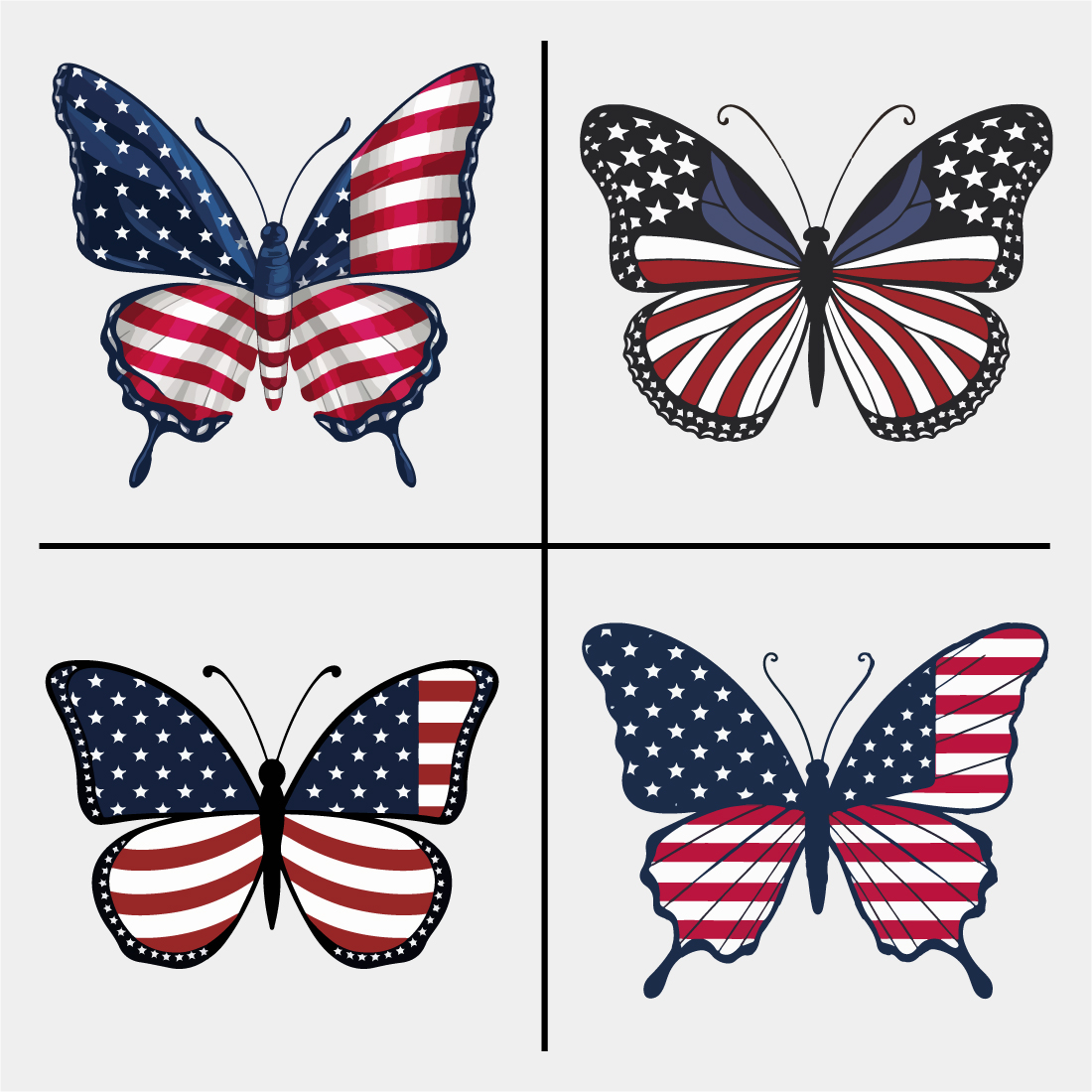 American Flag Butterfly T Shirt Design Bundle preview image.