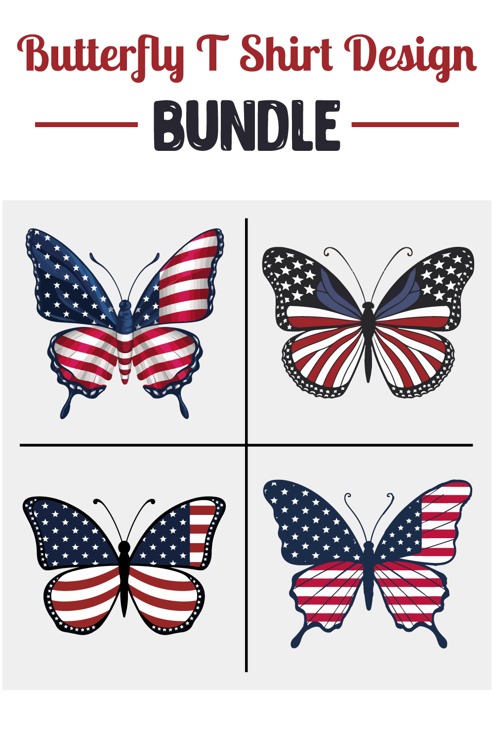 American Flag Butterfly T Shirt Design Bundle pinterest preview image.