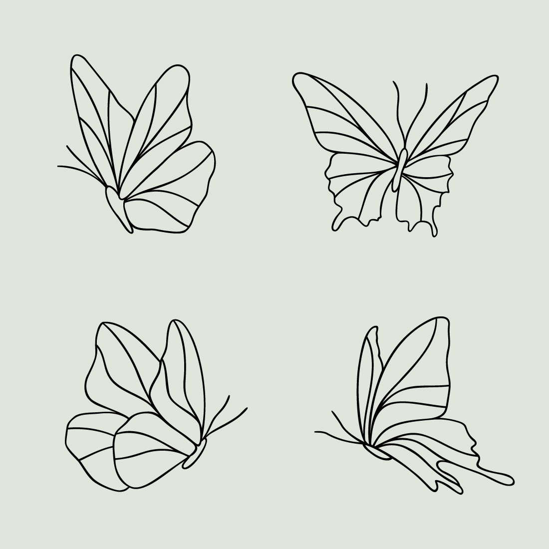 Butterfly Line Art Bundle | Fluttering Beautiful Butterflies | Hand Drawn Elegant Wings | Abstract Spring Garden Insects preview image.
