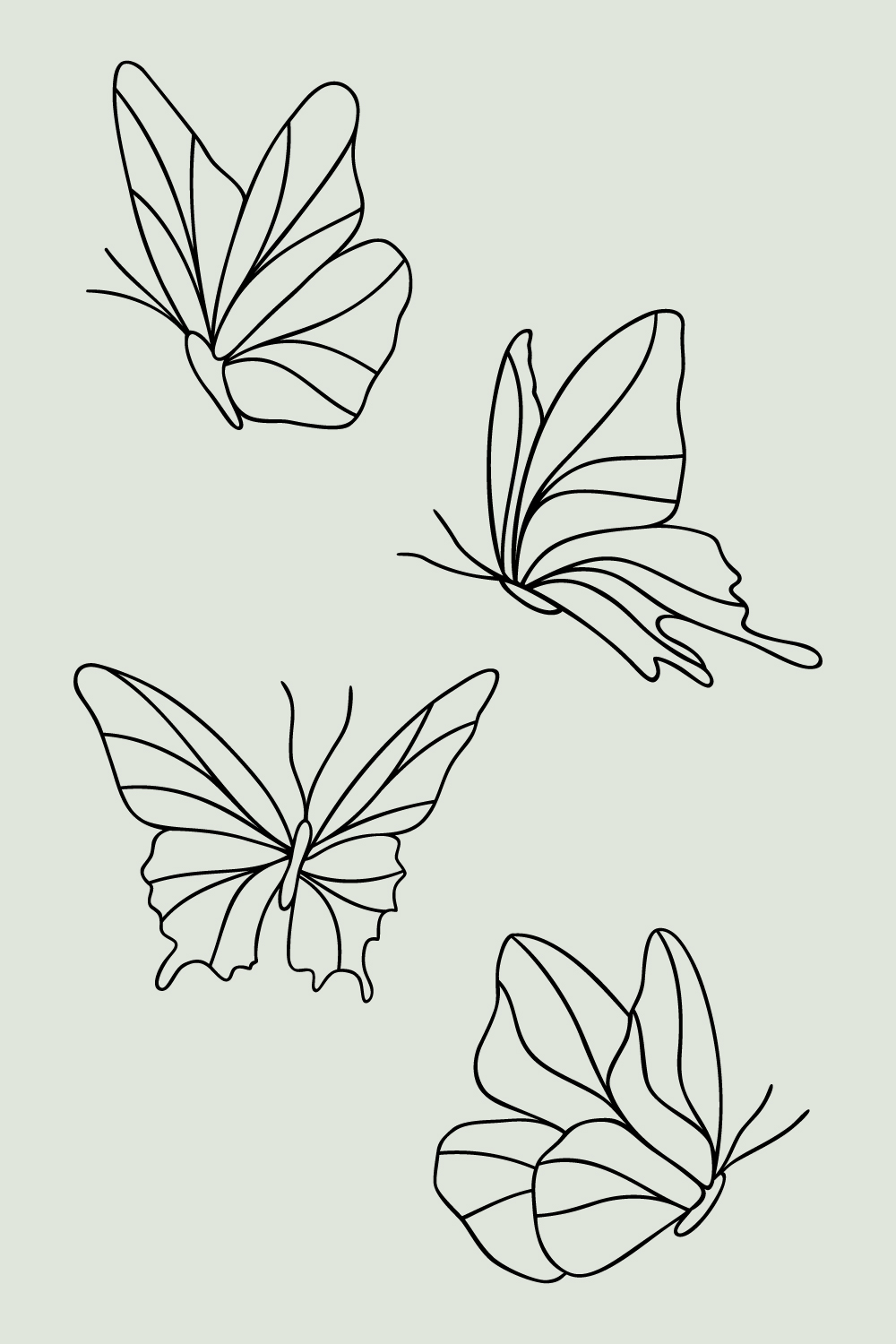 Butterfly Line Art Bundle | Fluttering Beautiful Butterflies | Hand Drawn Elegant Wings | Abstract Spring Garden Insects pinterest preview image.