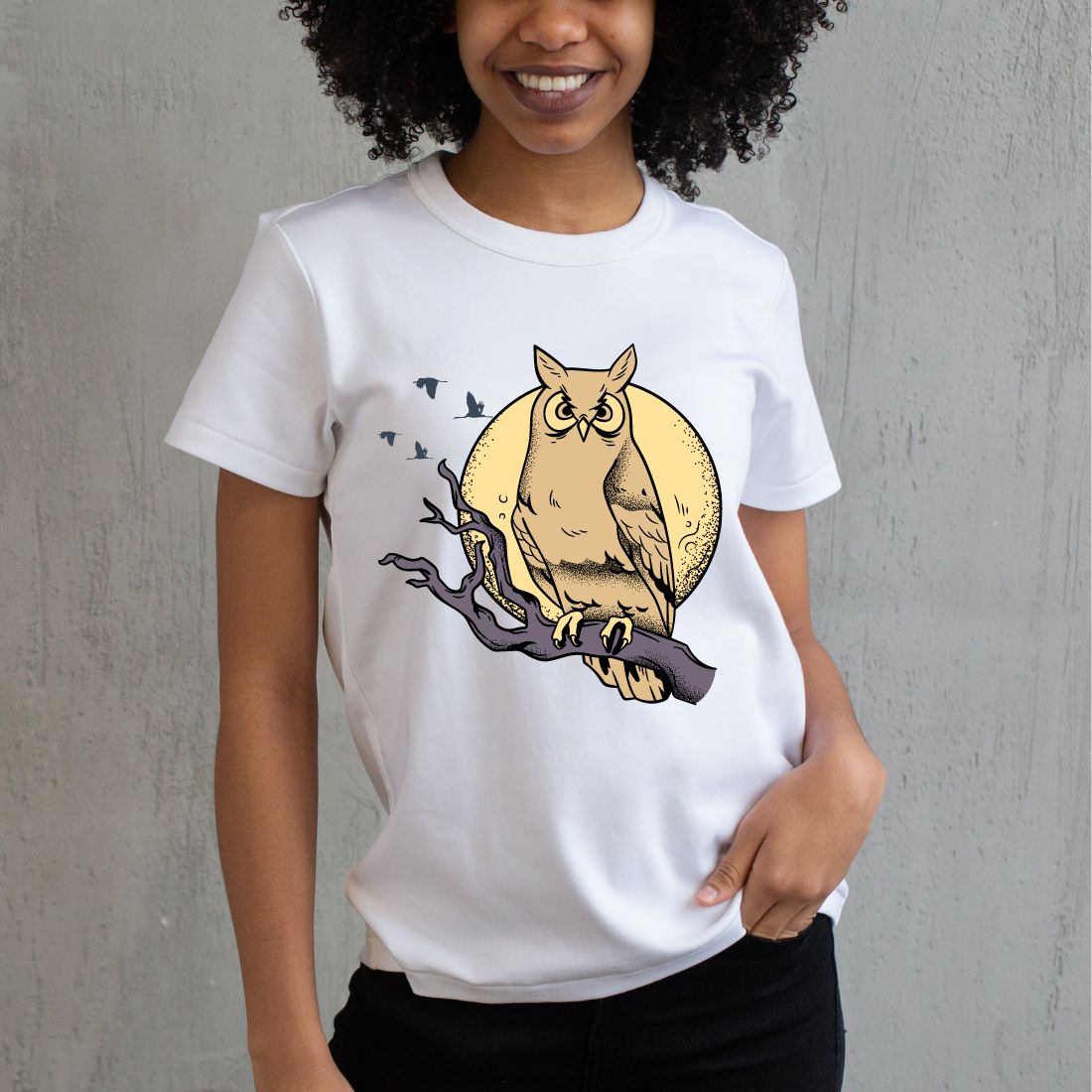Owl t shirt design preview image.