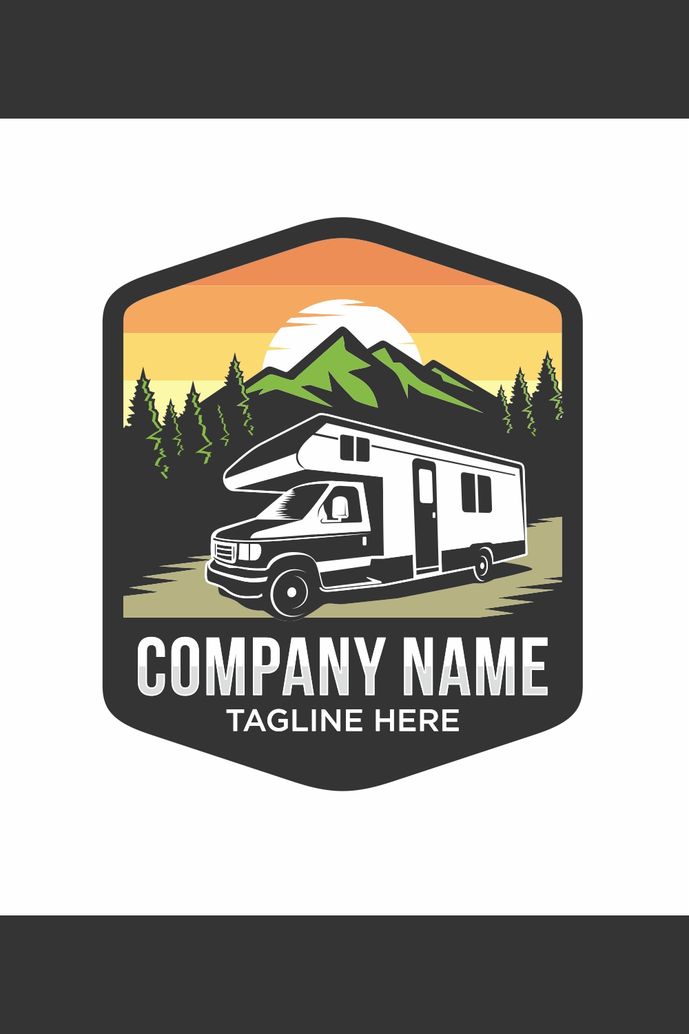 Camper Van Or Recreational Vehicle (RV) Adventure Car Logo Template, Travel And Leisure Vector Design – Only 10$ pinterest preview image.
