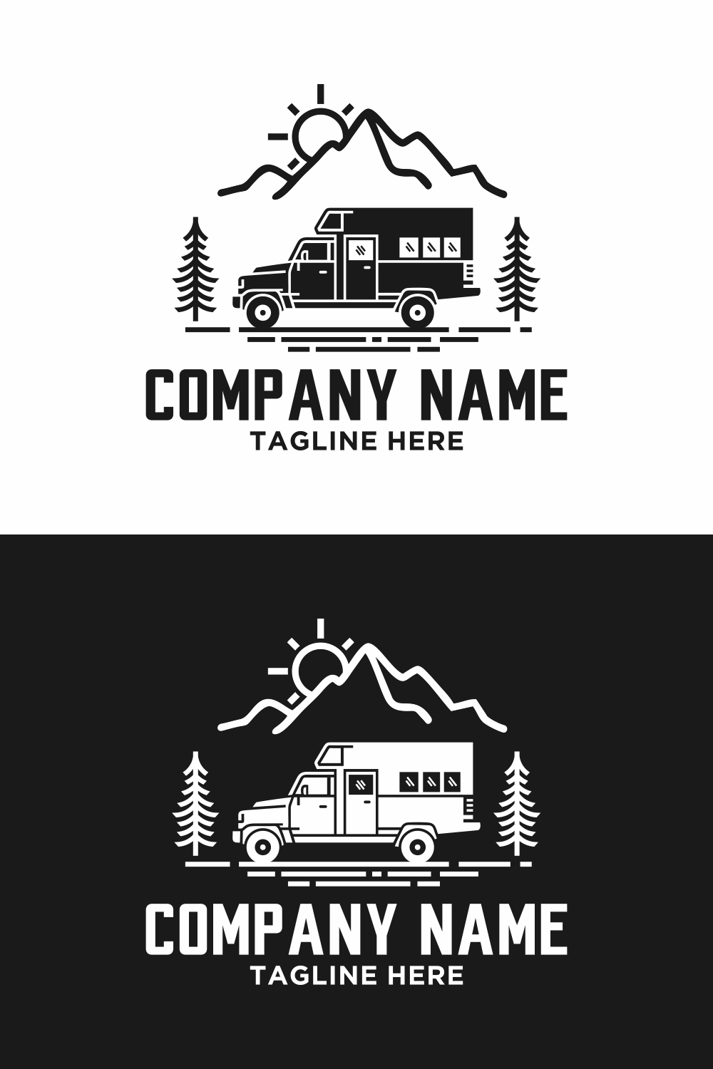 Adventure RV Camper Car Logo Design Template - only 8$ pinterest preview image.