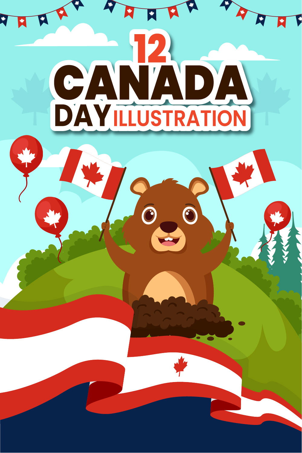 12 Happy Canada Day Illustration pinterest preview image.