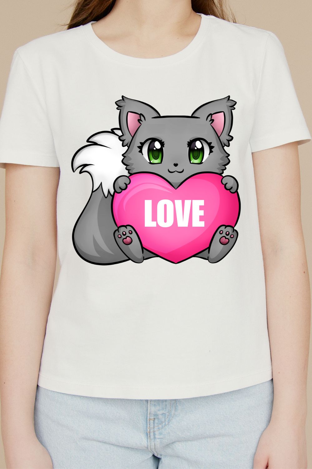 Cute Cat with heart - Love pinterest preview image.