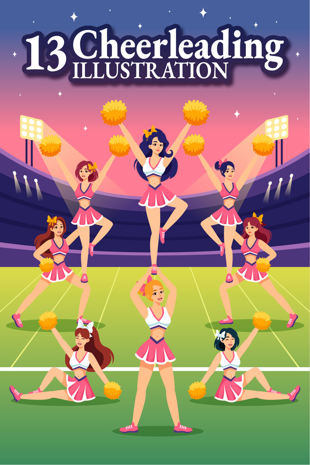 13 Cheerleader Girl Illustration pinterest preview image.