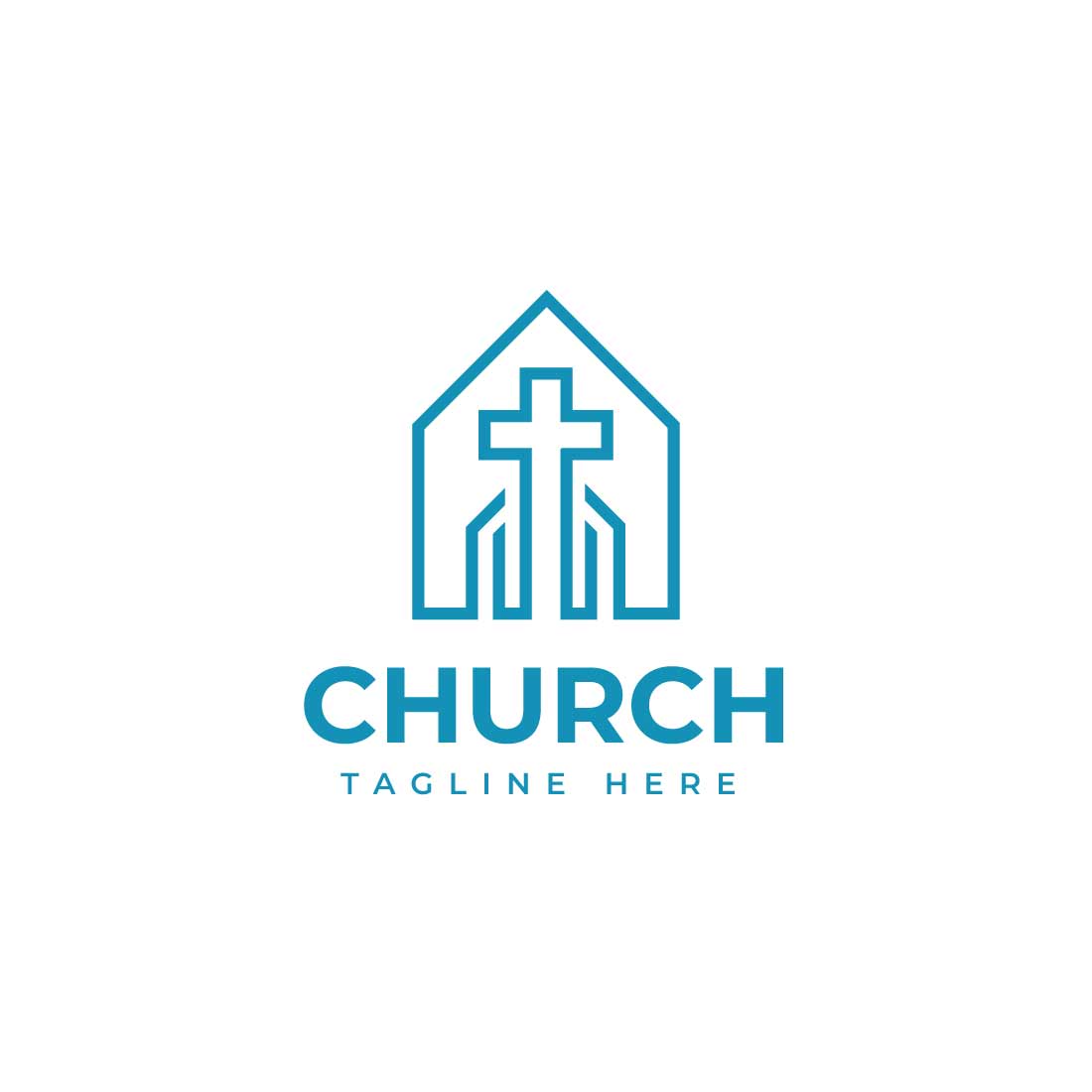 Modern church house line art logo design preview image.