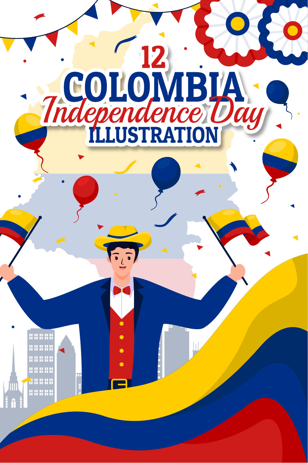 12 Colombia Independence Day Illustration pinterest preview image.