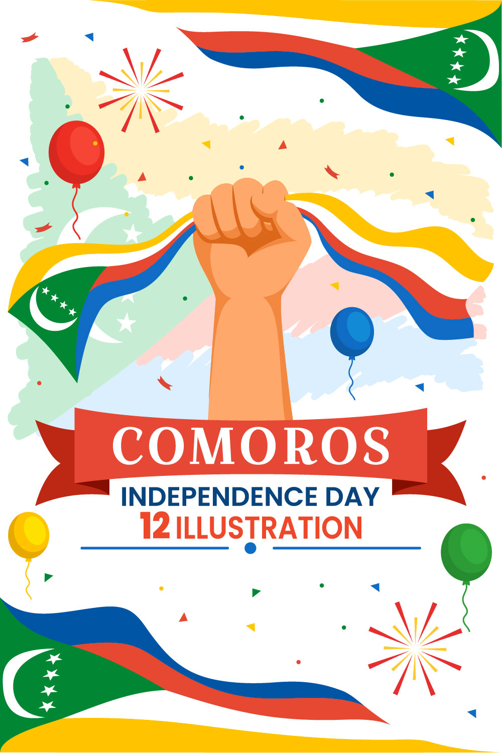 12 Comoros Independence Day Illustration pinterest preview image.