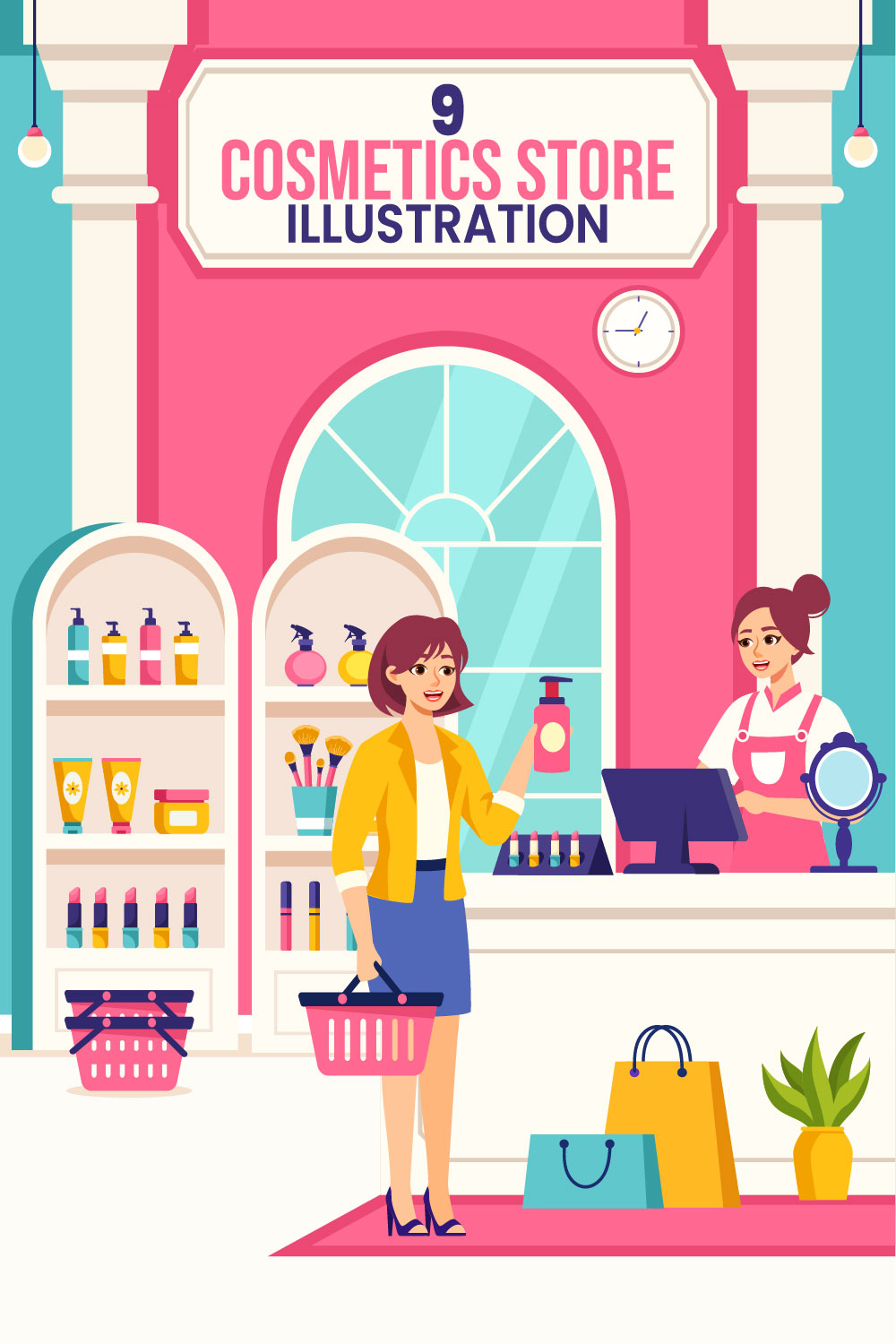 9 Cosmetics Store Illustration pinterest preview image.