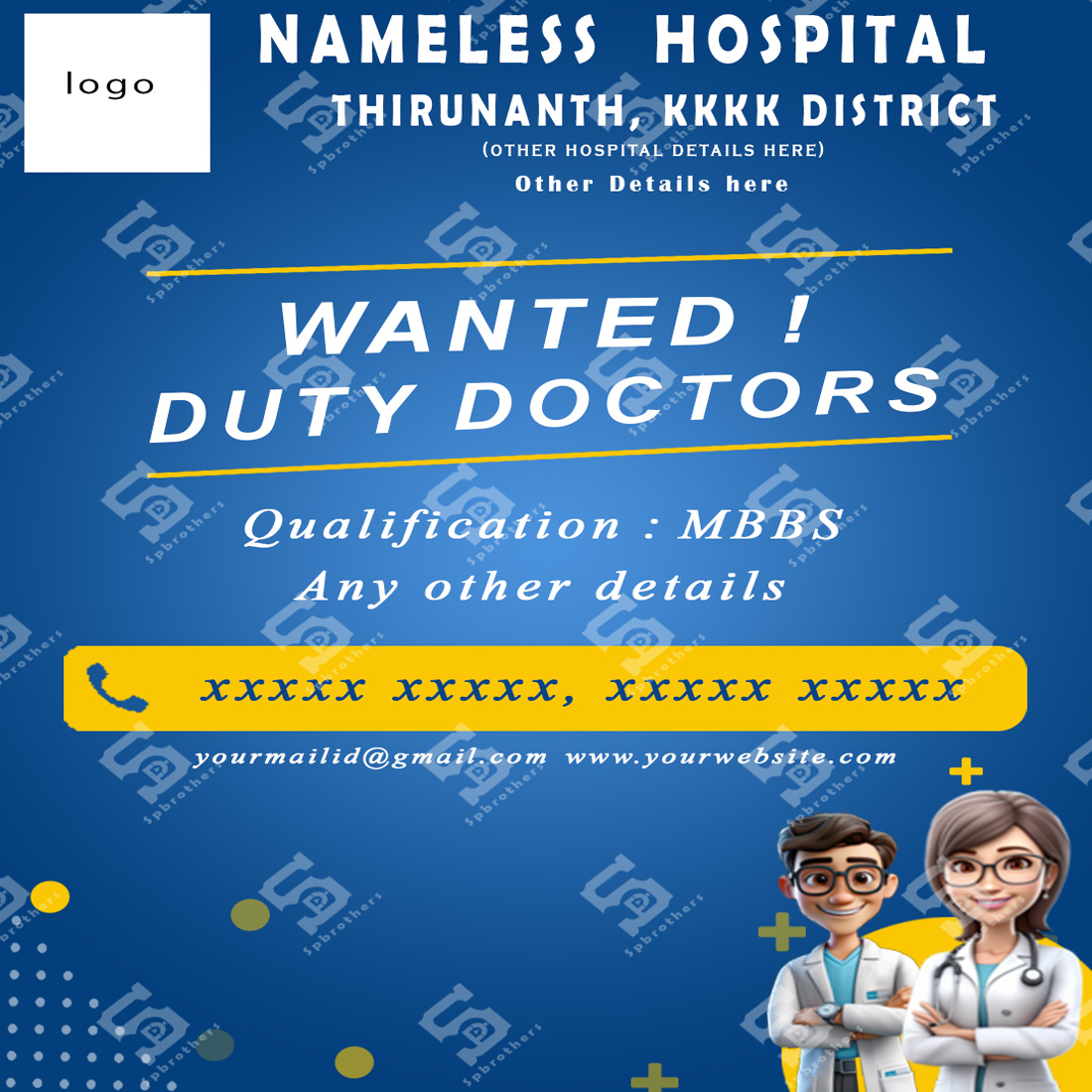 Staff Wanted poster design Templates for Hospital preview image.