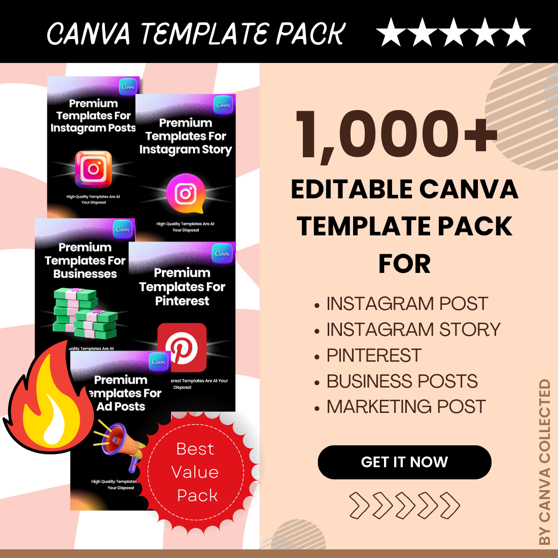 1000+ Canva Template Pack For Instagram Pinterest Business Posts - Social Media Template - Digital Download preview image.