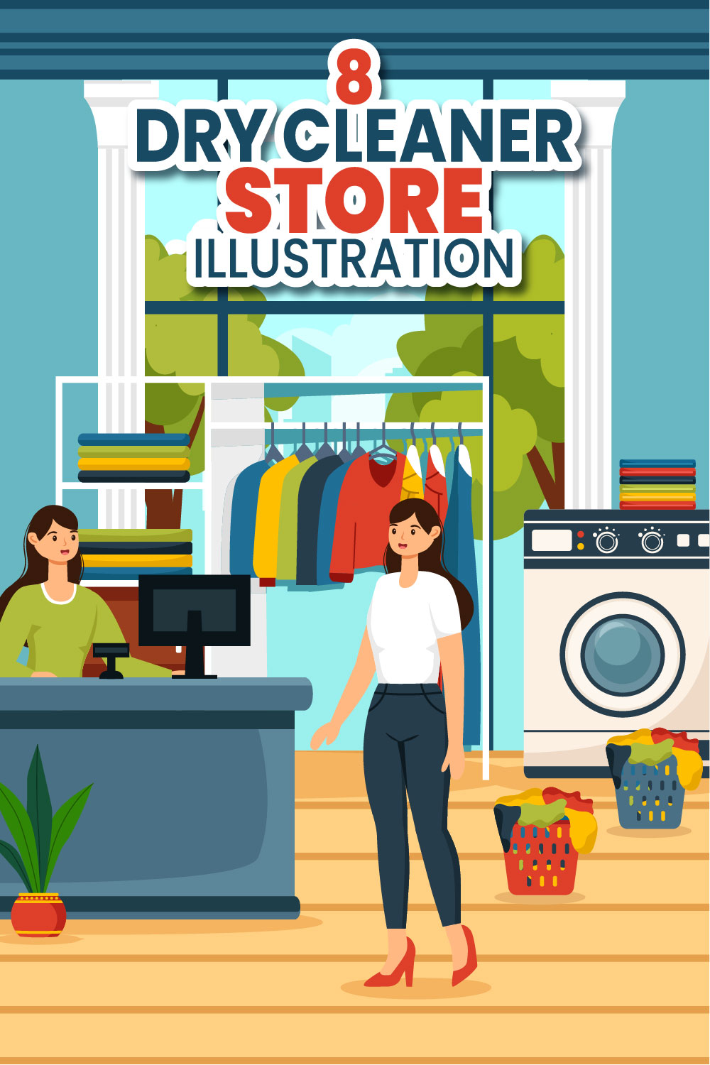 8 Dry Cleaner Store Illustration pinterest preview image.