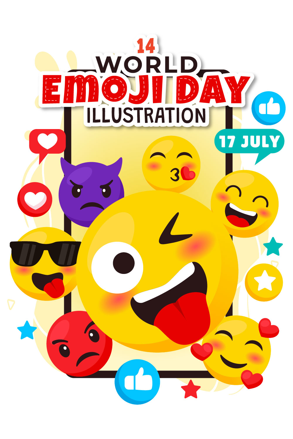 14 World Emoji Day Illustration pinterest preview image.