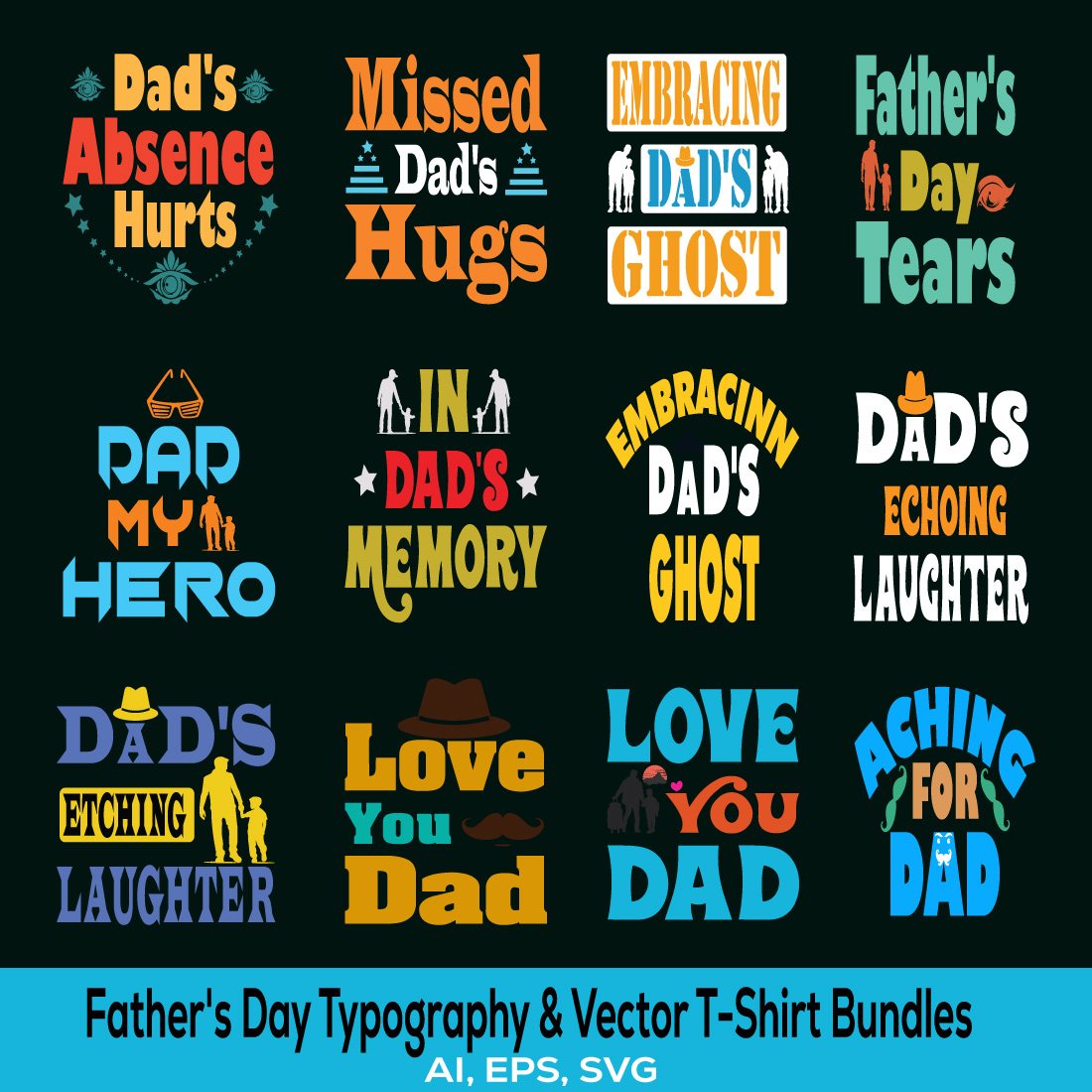 Father's Day Typography & Vector T-Shirt Bundles preview image.