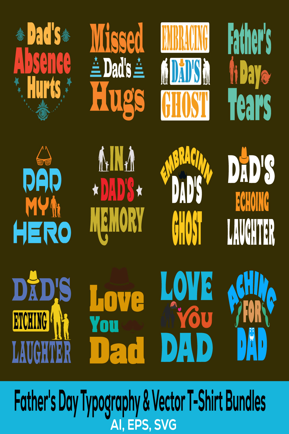 Father's Day Typography & Vector T-Shirt Bundles pinterest preview image.