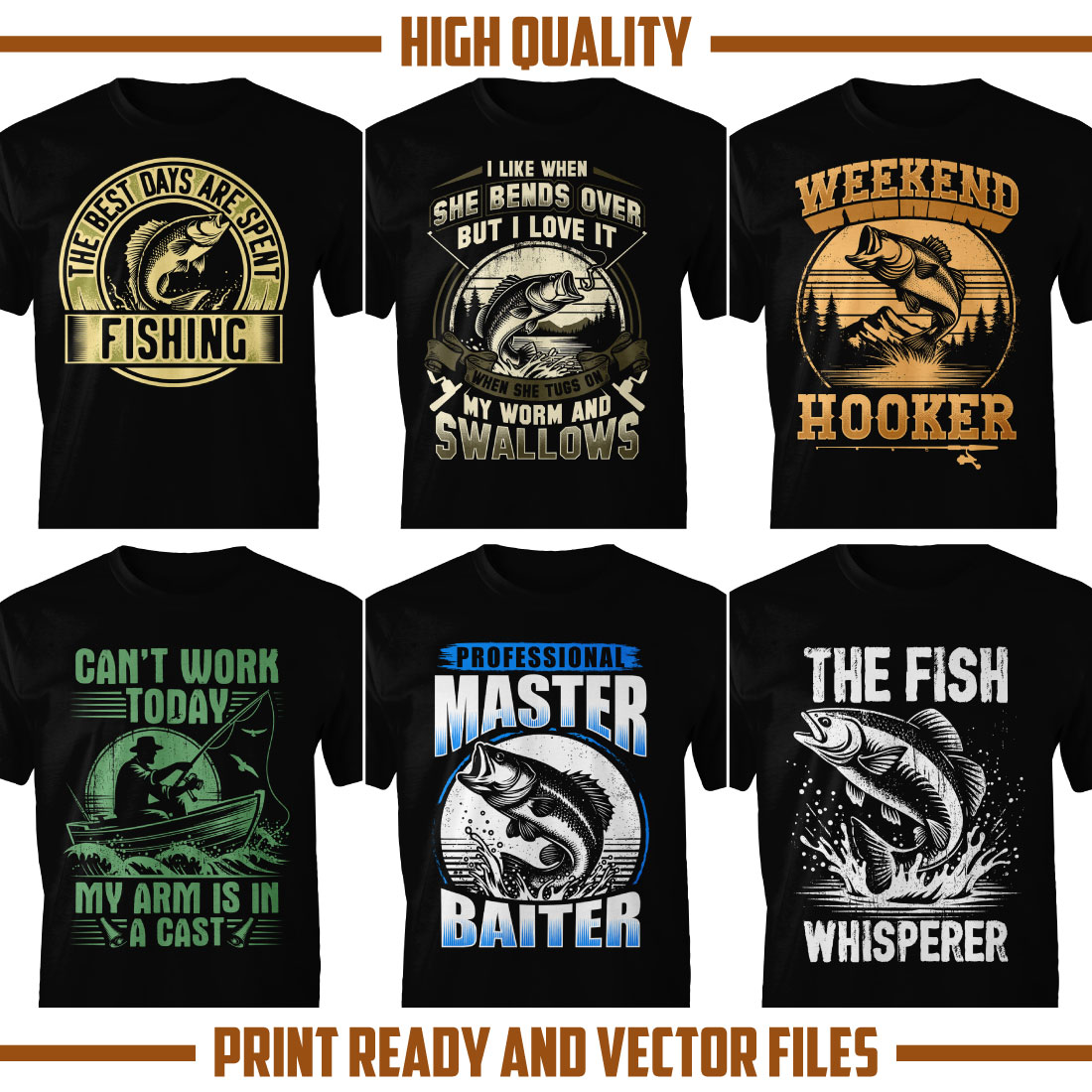 Hot selling fishing t shirt design bundle preview image.