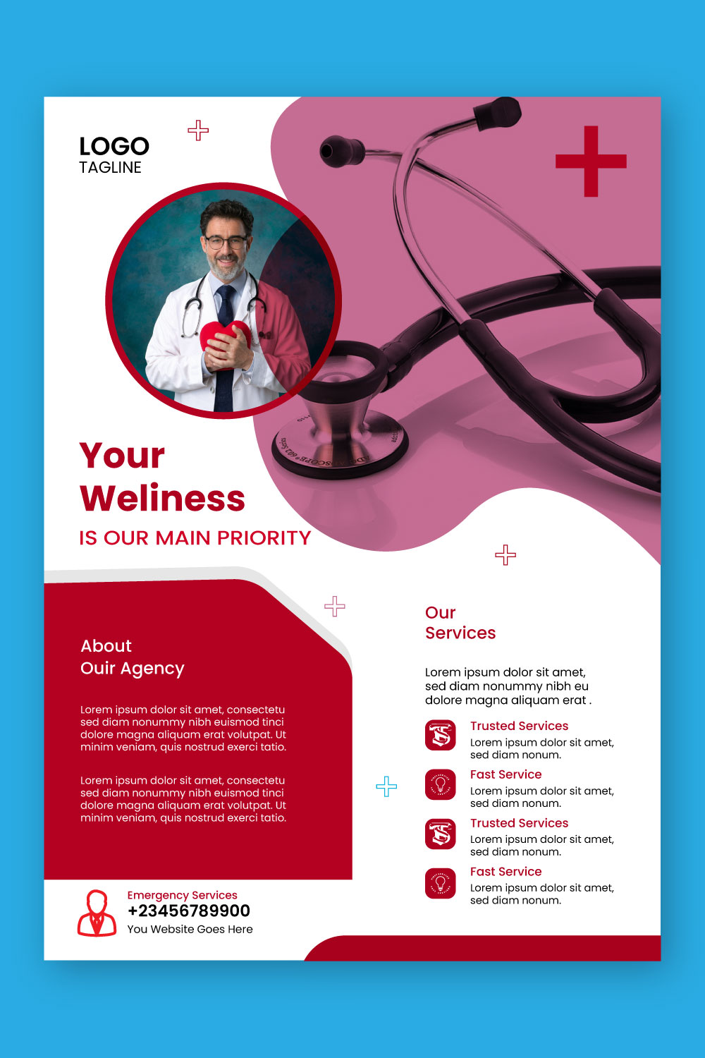 Professional Medical Flyer template Design pinterest preview image.
