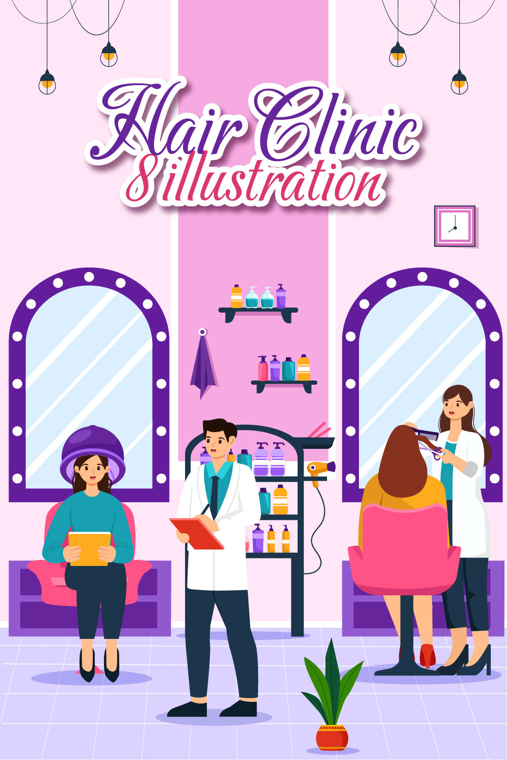 8 Hair Clinic Illustration pinterest preview image.