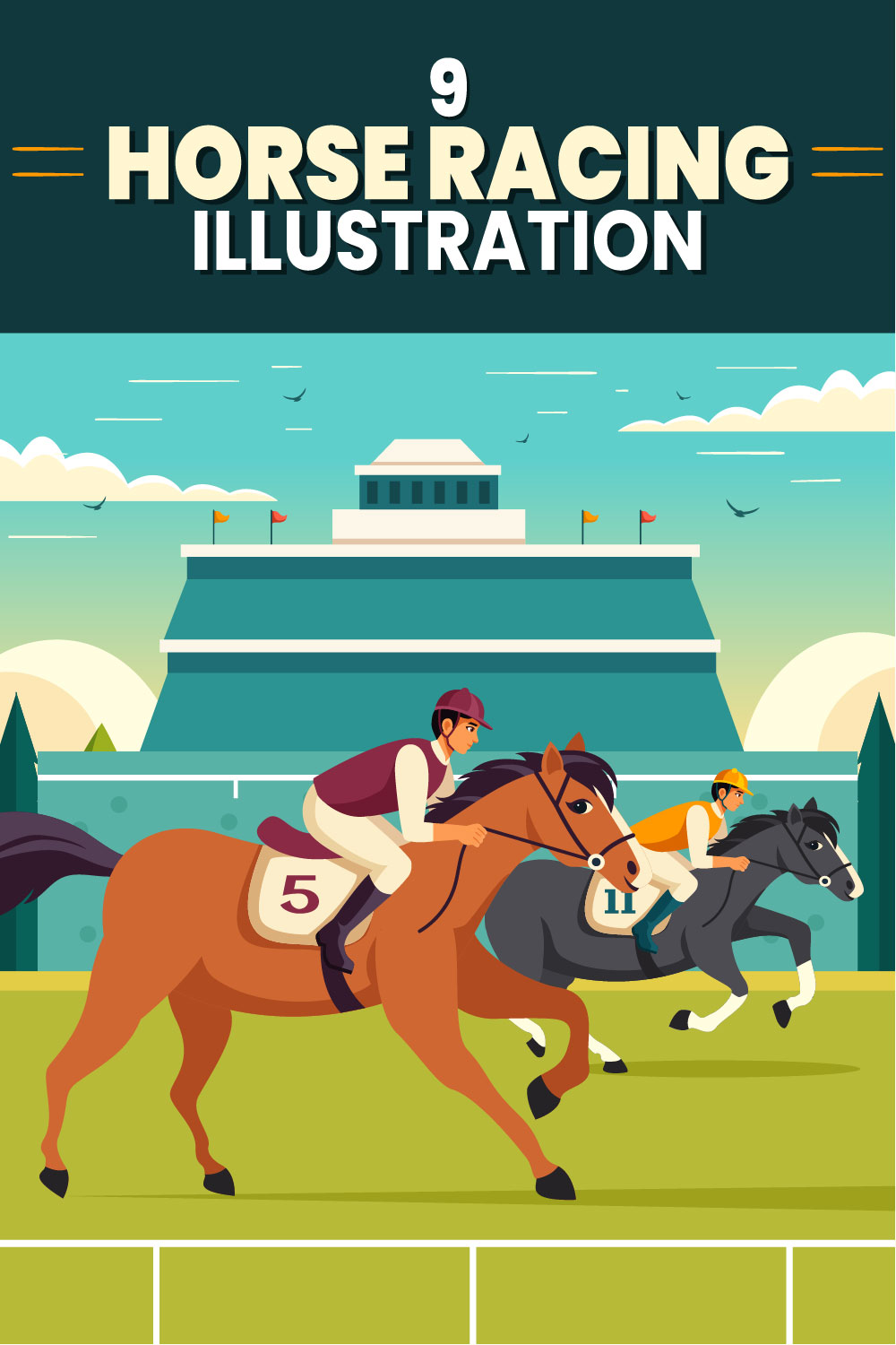9 Horse Racing Illustration pinterest preview image.