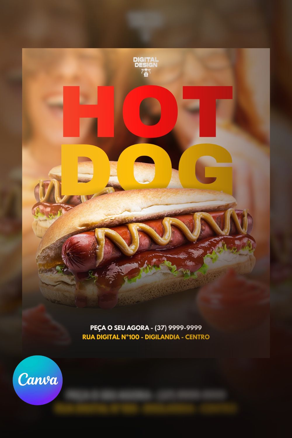 Hot Dog Social Media Post Canva Template pinterest preview image.