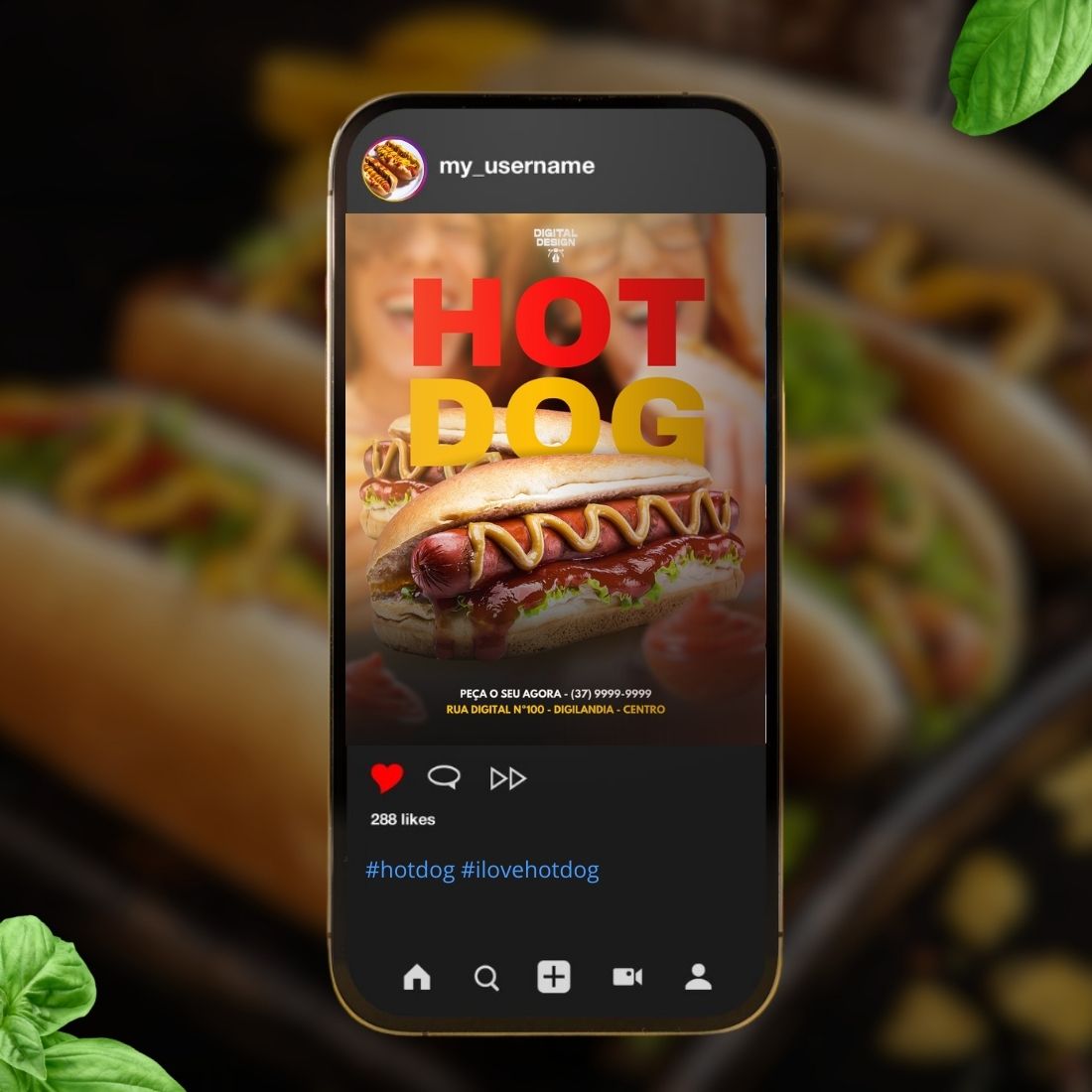Hot Dog Social Media Post Canva Template preview image.